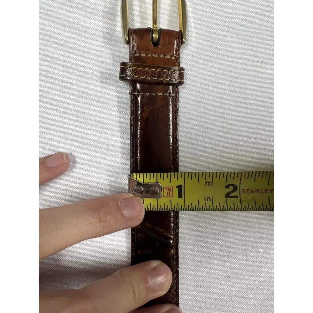 Men’s GENUINE EEL SKIN Belt Solid Brass Buckle Size 36 1” Brown Old Money